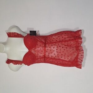 Just Sexy Lingerie Chemise Mesh  Sexy Red with Heart Accents